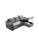 Grey Sectional Sofa with Pulled Out Bed, 2 Seats Sofa and Reversible Chaise with Storage, Both Hands with Copper Nail
