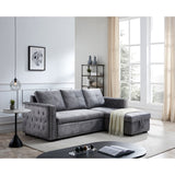 Grey Sectional Sofa with Pulled Out Bed, 2 Seats Sofa and Reversible Chaise with Storage, Both Hands with Copper Nail