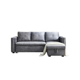 Grey Sectional Sofa with Pulled Out Bed, 2 Seats Sofa and Reversible Chaise with Storage, Both Hands with Copper Nail