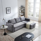 Grey Sectional Sofa with Pulled Out Bed, 2 Seats Sofa and Reversible Chaise with Storage, Both Hands with Copper Nail