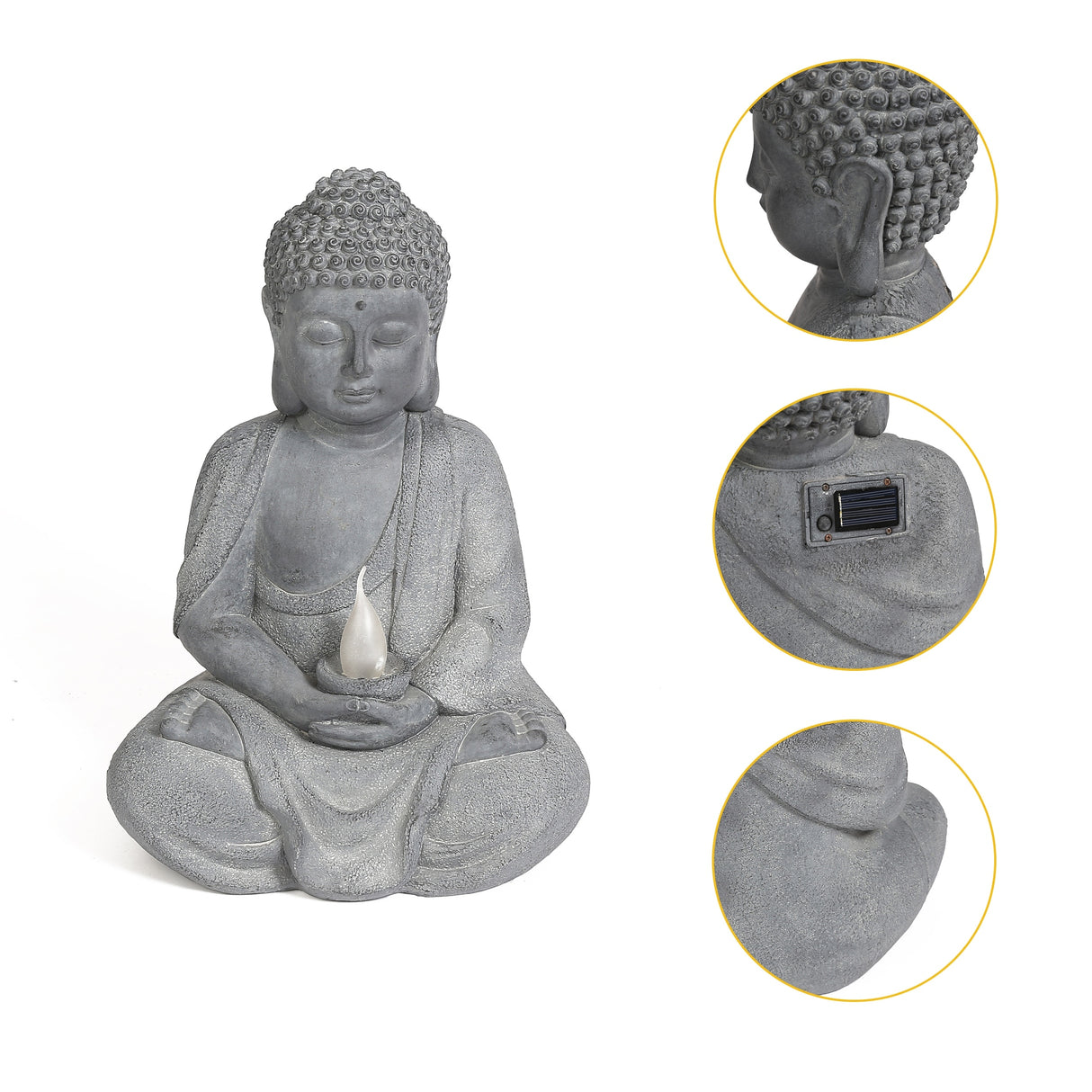 Grey Stone Finish MgO Meditating Buddha Garden Statue with Solar Light