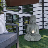 Grey Stone Finish MgO Meditating Buddha Garden Statue with Solar Light