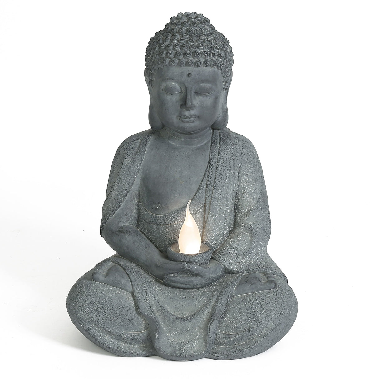 Grey Stone Finish MgO Meditating Buddha Garden Statue with Solar Light
