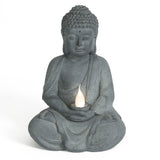 Grey Stone Finish MgO Meditating Buddha Garden Statue with Solar Light