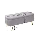 Grey Storage Ottoman Bench for End of Bed Gold Legs, Modern Grey Faux Fur Entryway Bench Upholstered Padded with Storage