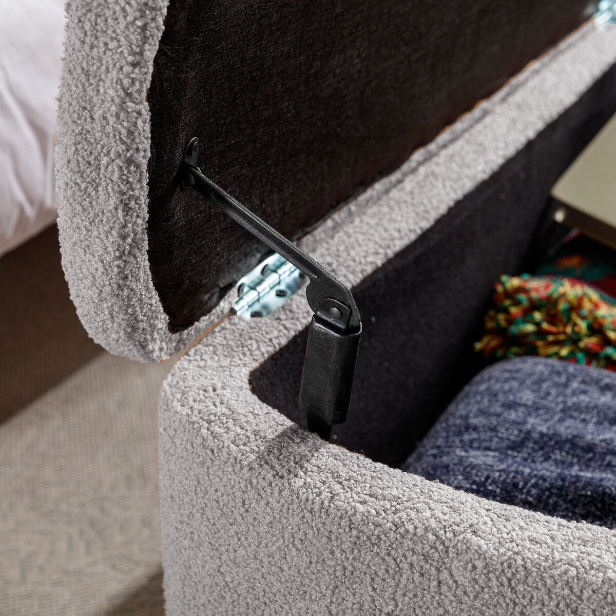 Grey Storage Ottoman Bench for End of Bed Gold Legs, Modern Grey Faux Fur Entryway Bench Upholstered Padded with Storage