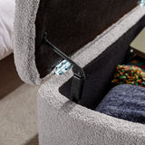 Grey Storage Ottoman Bench for End of Bed Gold Legs, Modern Grey Faux Fur Entryway Bench Upholstered Padded with Storage