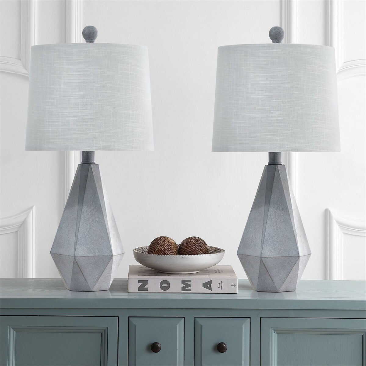 Grey Table Lamp Sets of 2 With White Fabric Shade