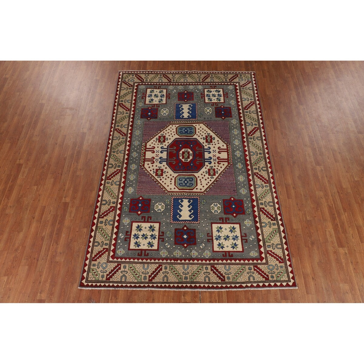 Grey Traditional Kazak Oriental Area Rug Handmade Wool Carpet - 6'7" x 10'1"