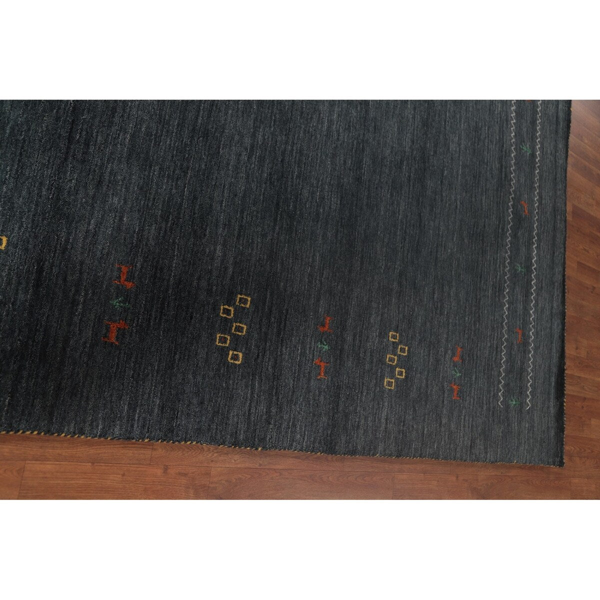 Grey Tribal Gabbeh Area Rug Hand-Knotted Oriental Wool Carpet - 8'0"x 9'8"