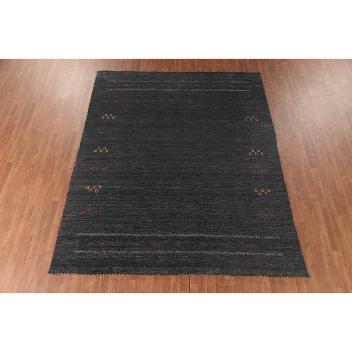 Grey Tribal Gabbeh Area Rug Hand-Knotted Oriental Wool Carpet - 8'0"x 9'8"