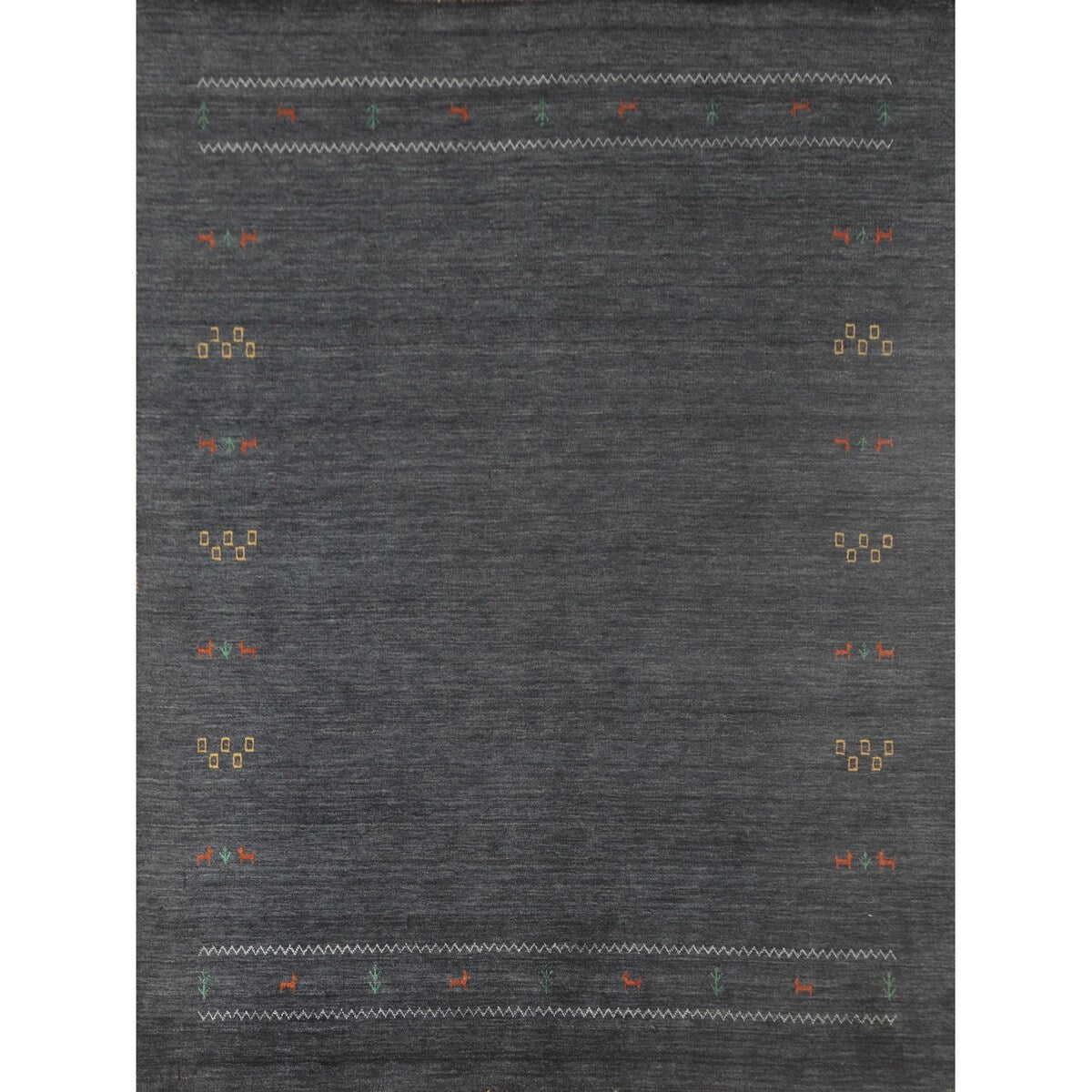 Grey Tribal Gabbeh Area Rug Hand-Knotted Oriental Wool Carpet - 8'0"x 9'8"