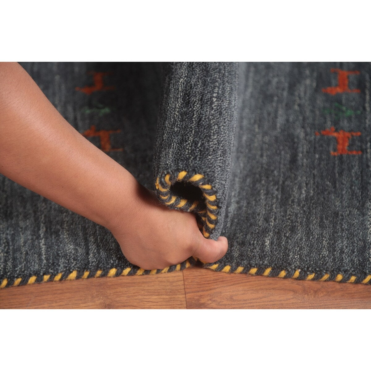 Grey Tribal Gabbeh Area Rug Hand-Knotted Oriental Wool Carpet - 8'0"x 9'8"