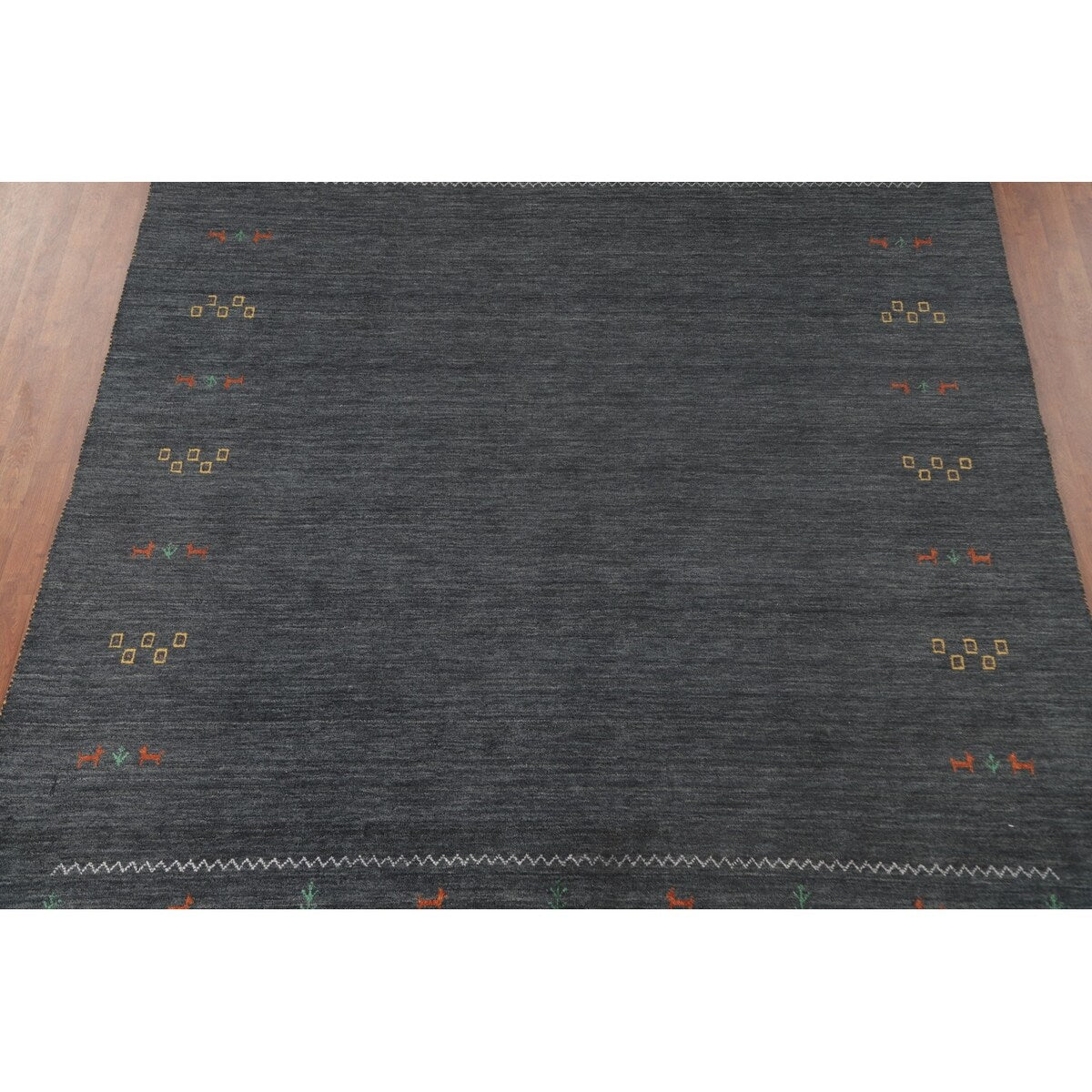 Grey Tribal Gabbeh Area Rug Hand-Knotted Oriental Wool Carpet - 8'0"x 9'8"