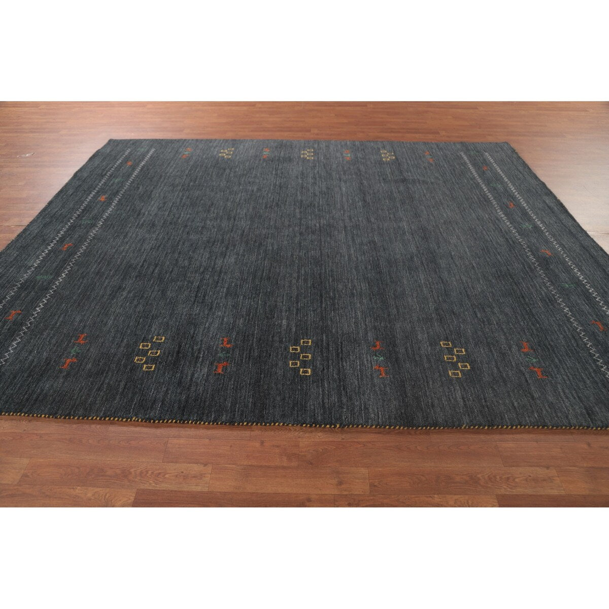 Grey Tribal Gabbeh Area Rug Hand-Knotted Oriental Wool Carpet - 8'0"x 9'8"