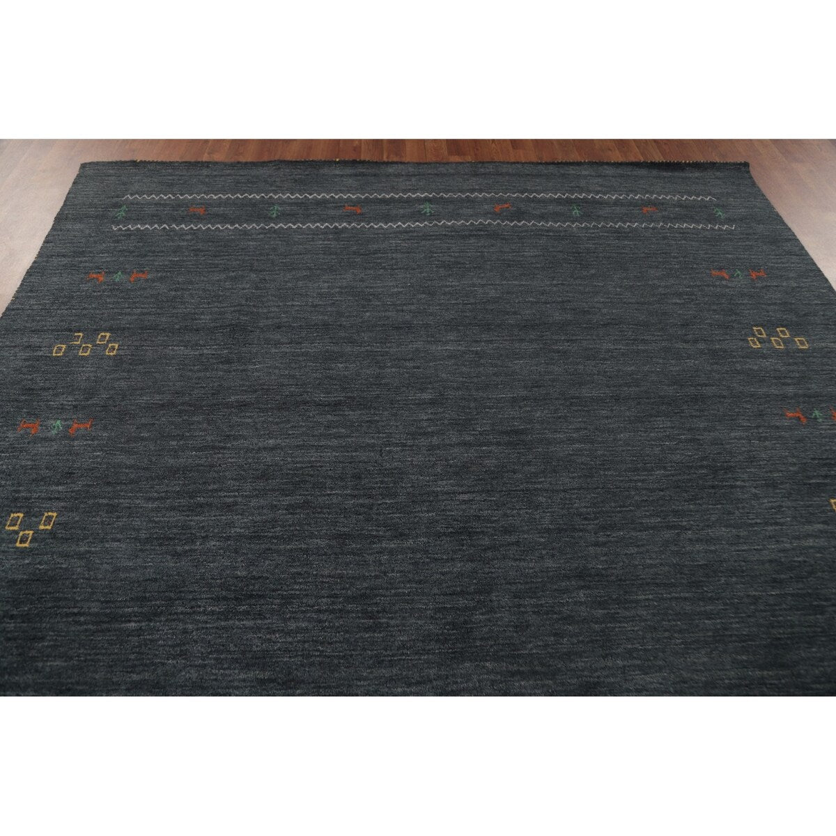 Grey Tribal Gabbeh Area Rug Hand-Knotted Oriental Wool Carpet - 8'0"x 9'8"