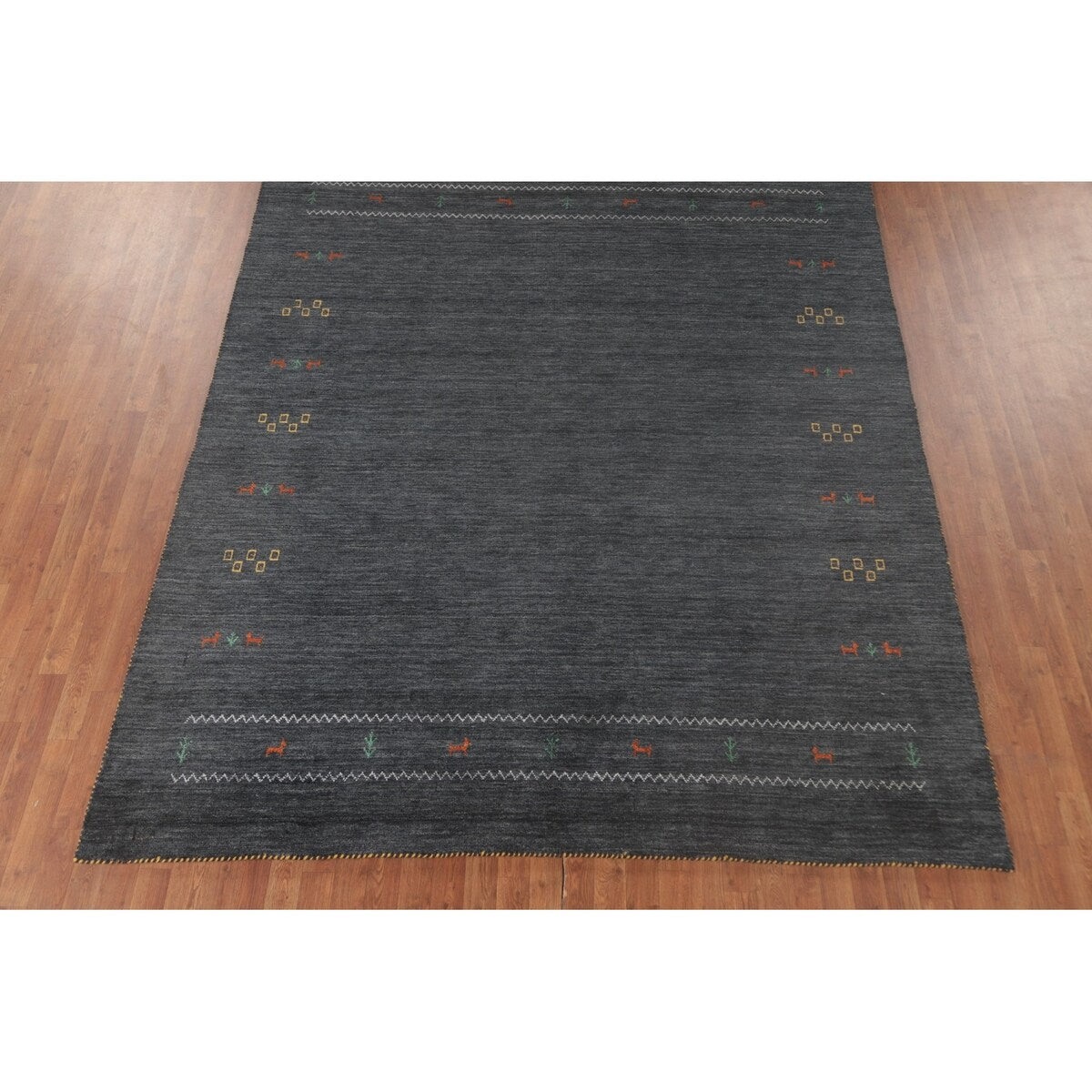 Grey Tribal Gabbeh Area Rug Hand-Knotted Oriental Wool Carpet - 8'0"x 9'8"