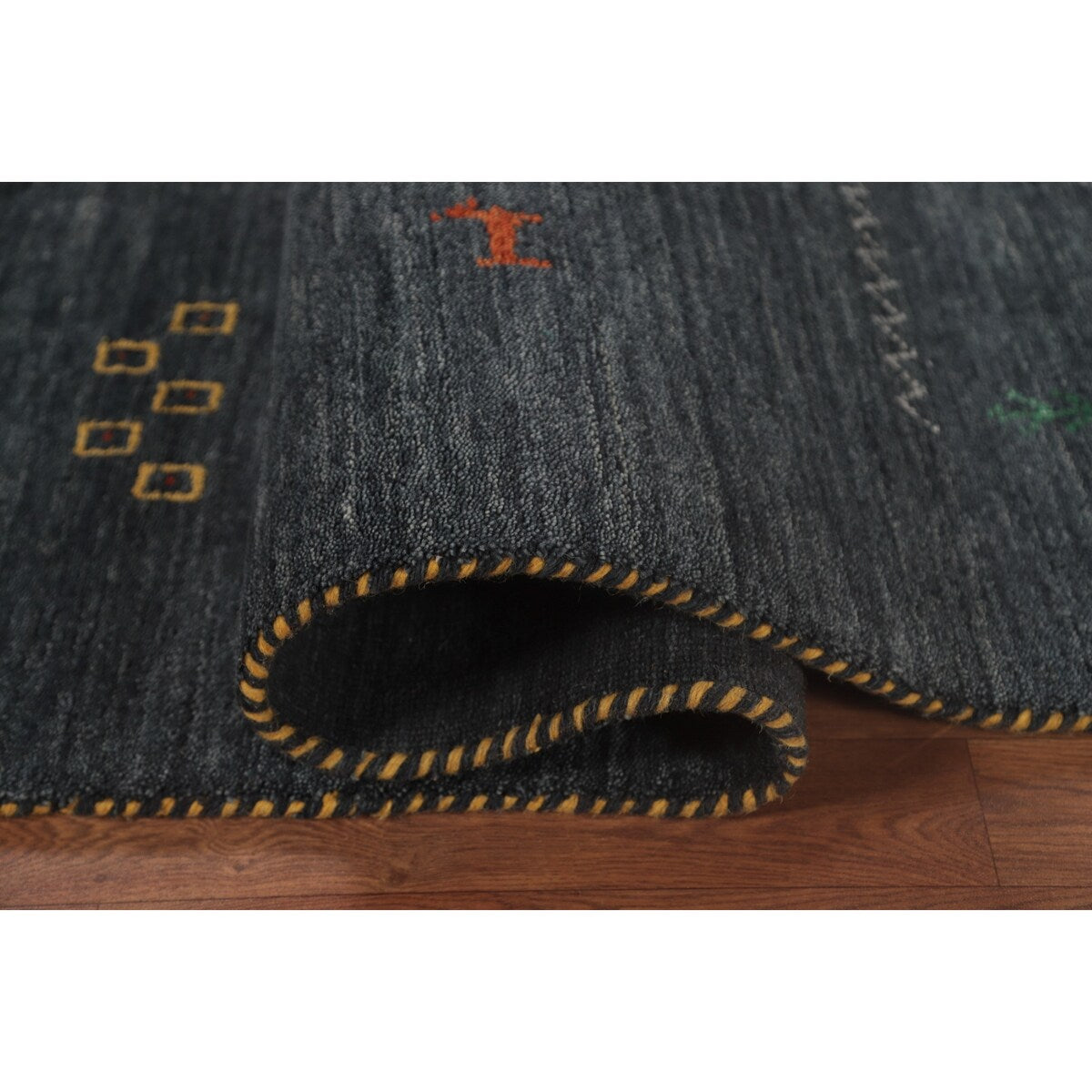 Grey Tribal Gabbeh Area Rug Hand-Knotted Oriental Wool Carpet - 8'0"x 9'8"