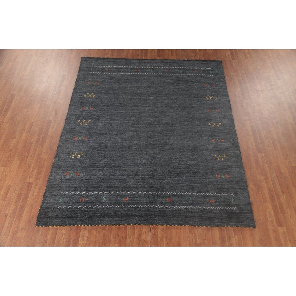 Grey Tribal Gabbeh Area Rug Hand-Knotted Oriental Wool Carpet - 8'0"x 9'8"