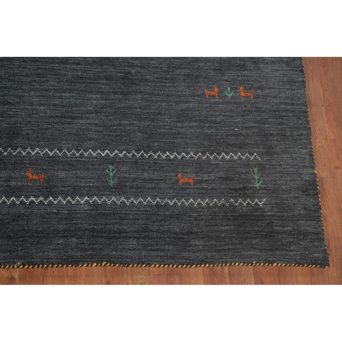 Grey Tribal Gabbeh Area Rug Hand-Knotted Oriental Wool Carpet - 8'0"x 9'8"