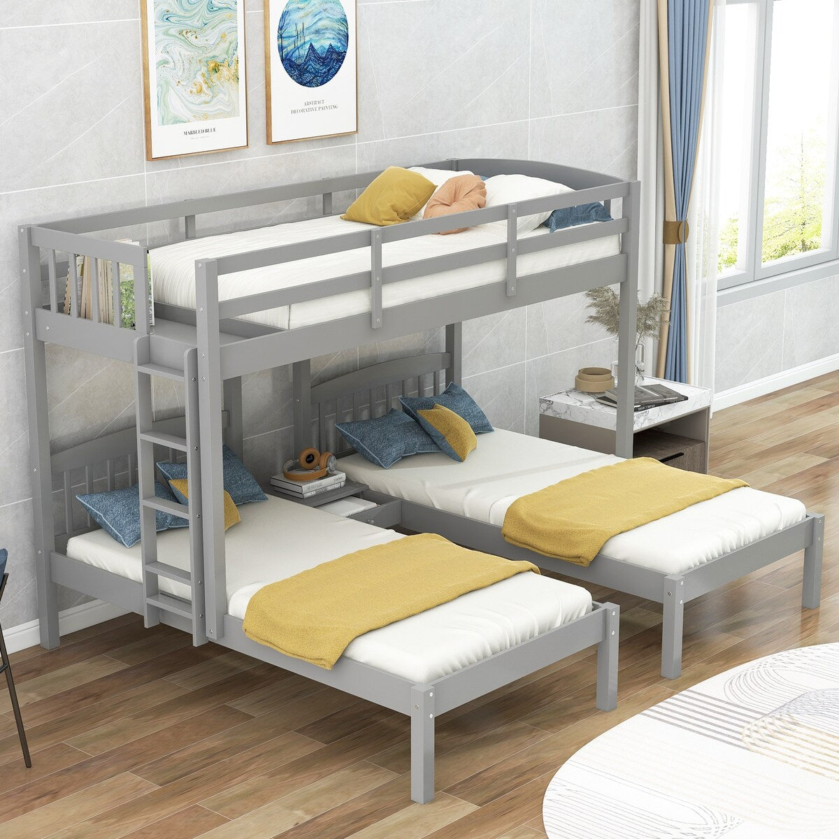 Grey Triple Sleeper Bunk Bed with Additional Drawer for Enhanced Storage