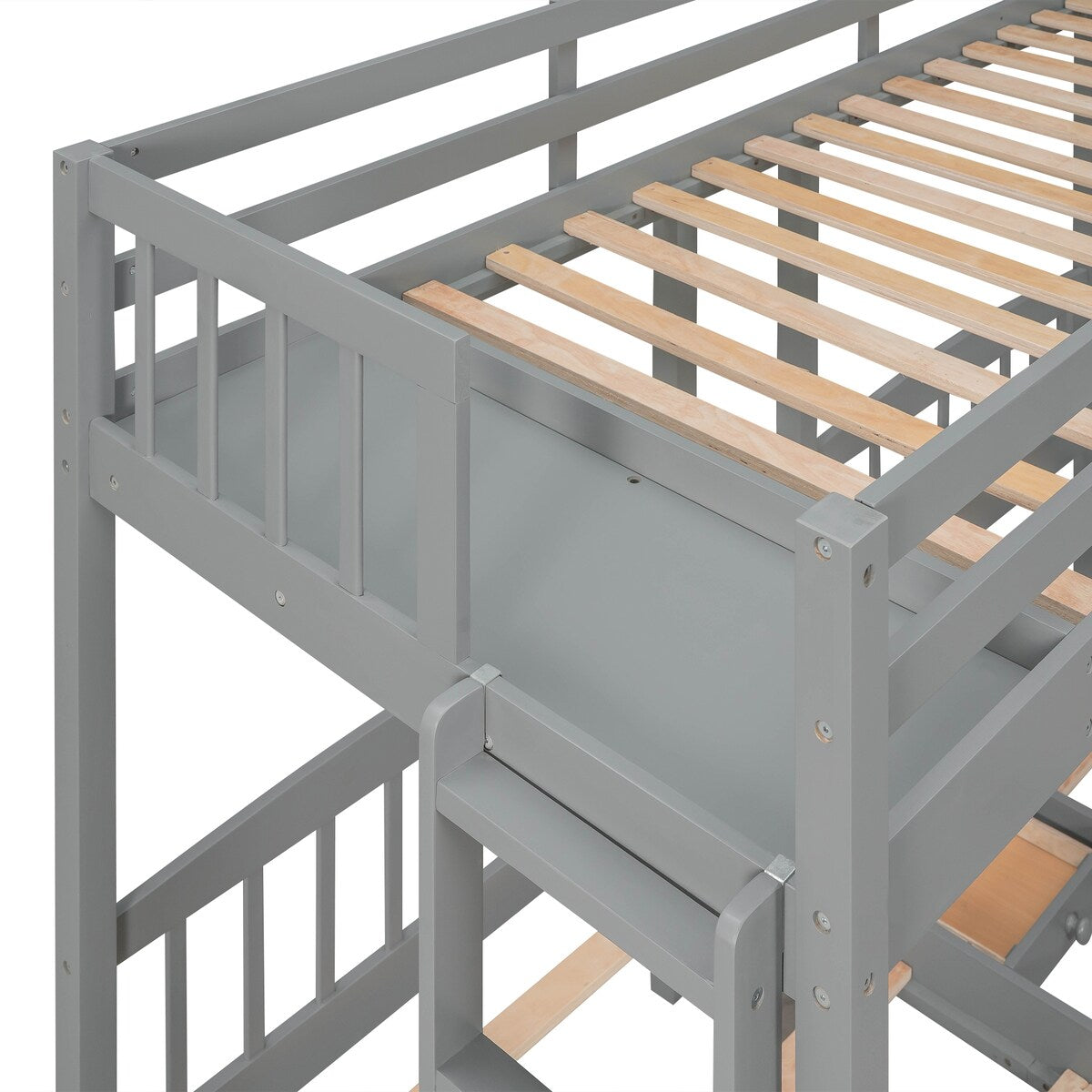 Grey Triple Sleeper Bunk Bed with Additional Drawer for Enhanced Storage
