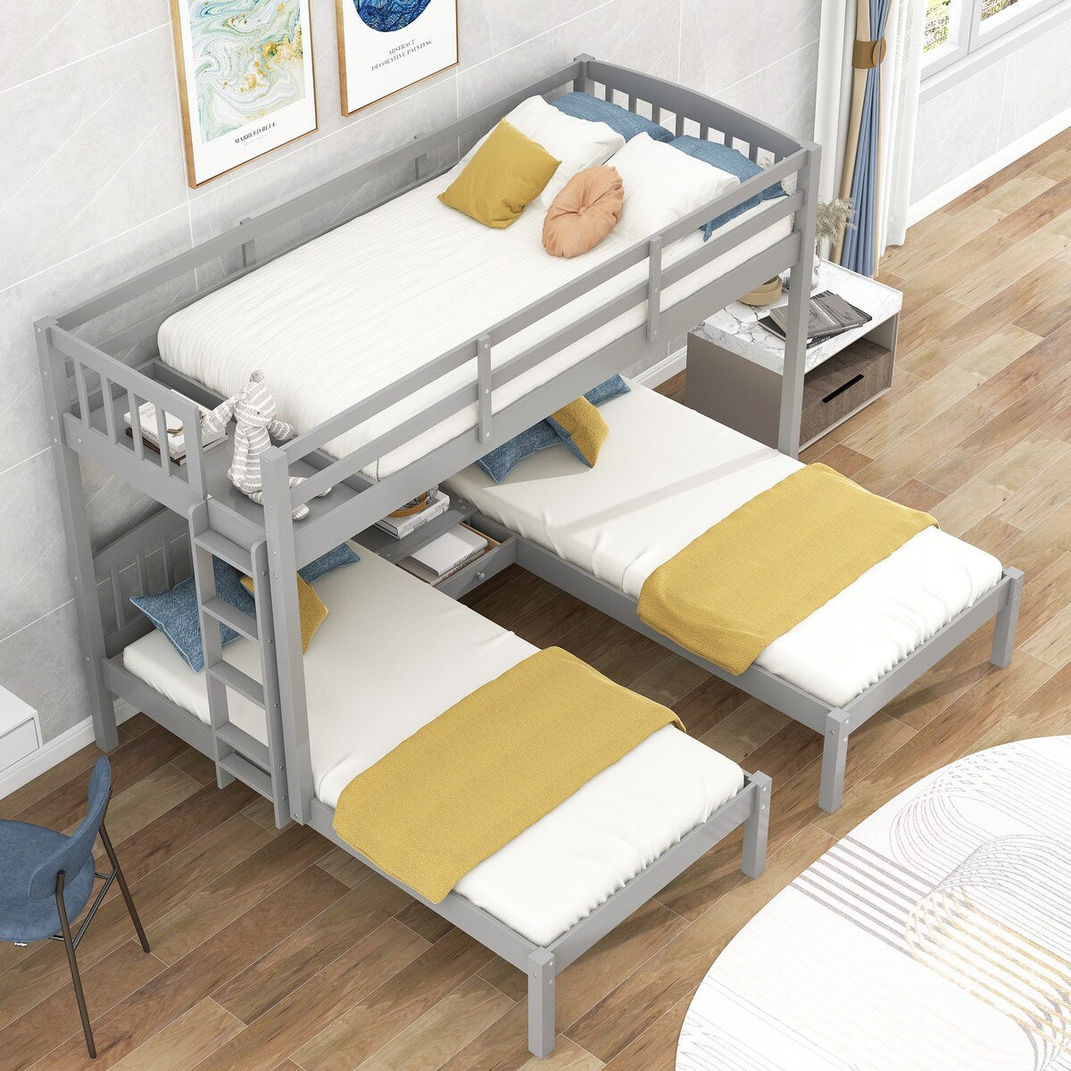 Grey Triple Sleeper Bunk Bed with Additional Drawer for Enhanced Storage