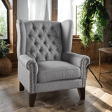 Grey Tufted Accent Chair with Decorative Trim