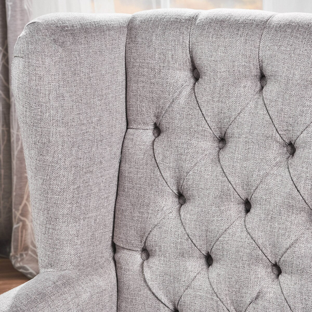 Grey Tufted Accent Chair with Decorative Trim