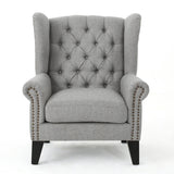 Grey Tufted Accent Chair with Decorative Trim