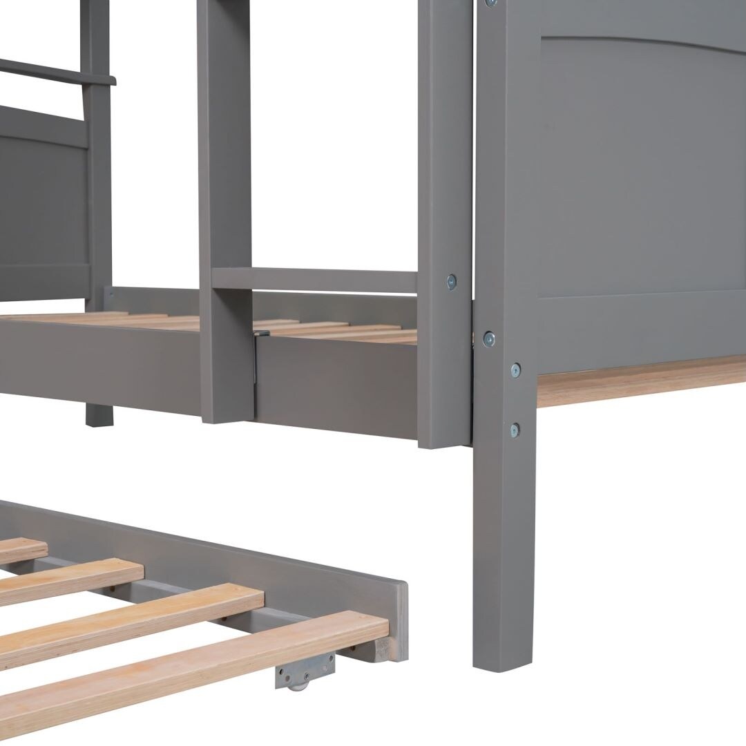 Grey Twin-Over-Twin Bunk Bed with Twin size Trundle