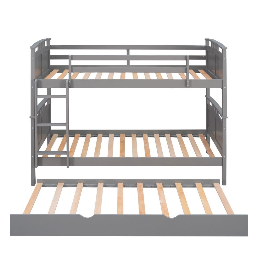 Grey Twin-Over-Twin Bunk Bed with Twin size Trundle