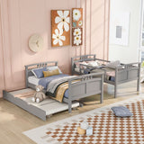 Grey Twin-Over-Twin Bunk Bed with Twin size Trundle