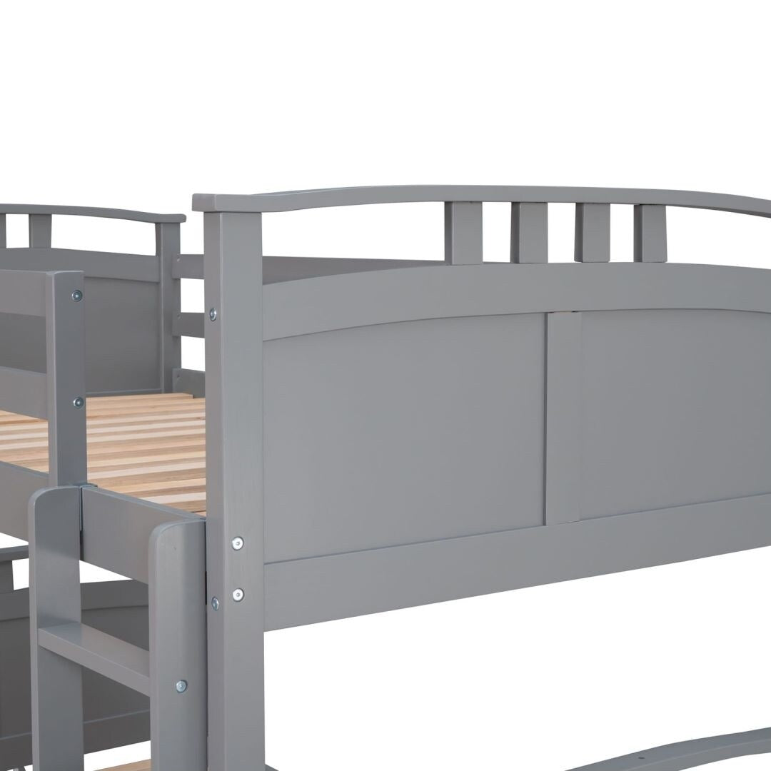 Grey Twin-Over-Twin Bunk Bed with Twin size Trundle