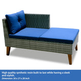 Grey Wicker Outdoor Sectional Sofa Set w/ Blue Cushions