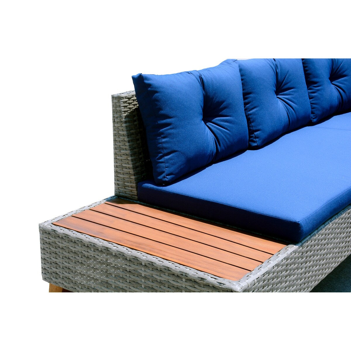 Grey Wicker Outdoor Sectional Sofa Set w/ Blue Cushions