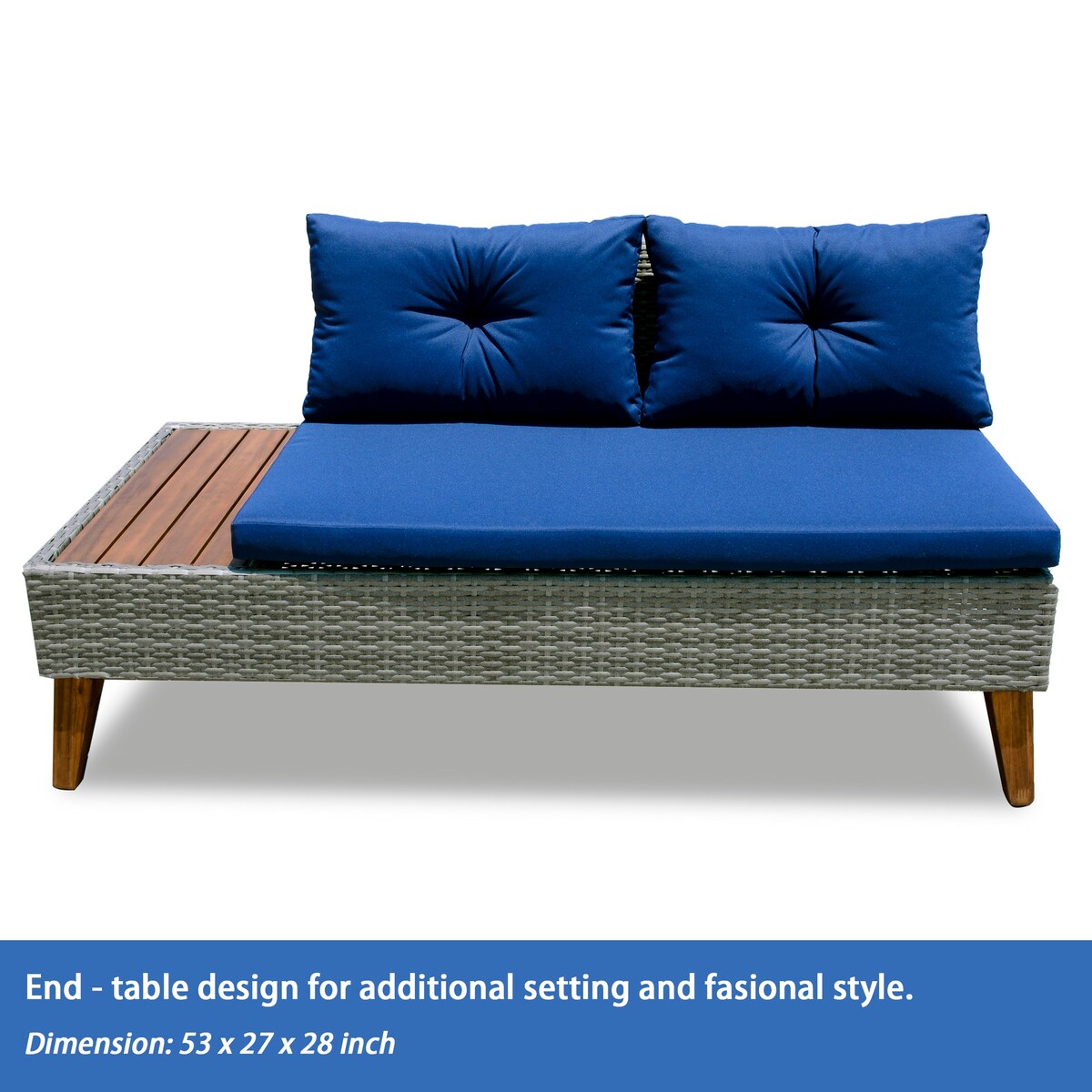 Grey Wicker Outdoor Sectional Sofa Set w/ Blue Cushions