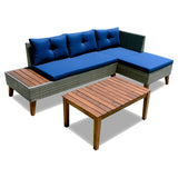 Grey Wicker Outdoor Sectional Sofa Set w/ Blue Cushions