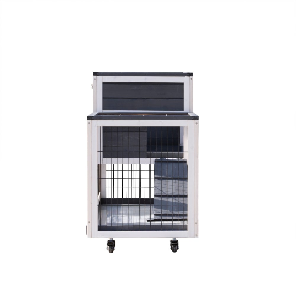 Grey Wood Outdoor Pet Kennel with Wheels and Ramp