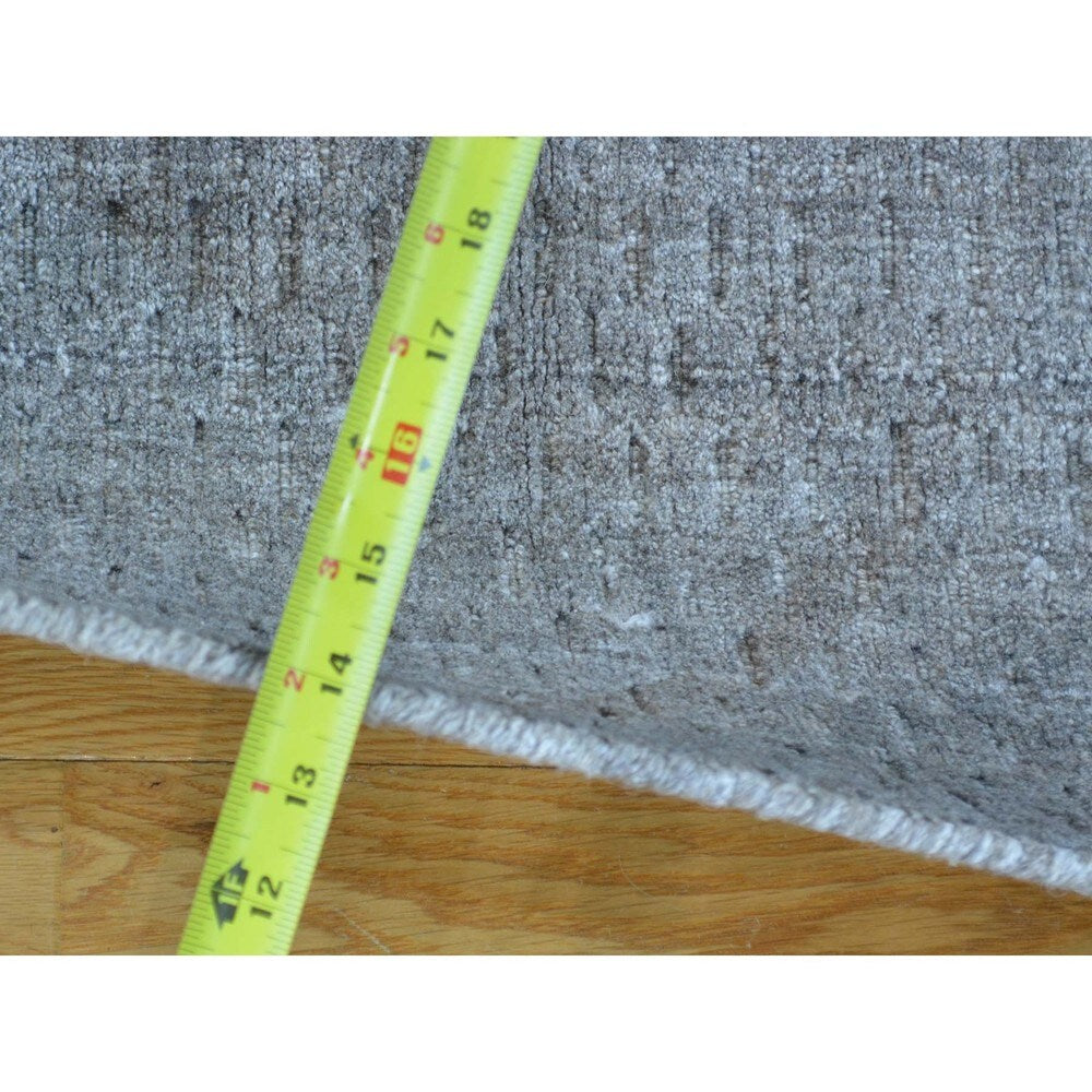 Grey Wool and Viscose from Bamboo Silk Tone on Tone Hand Loomed Oriental Rug