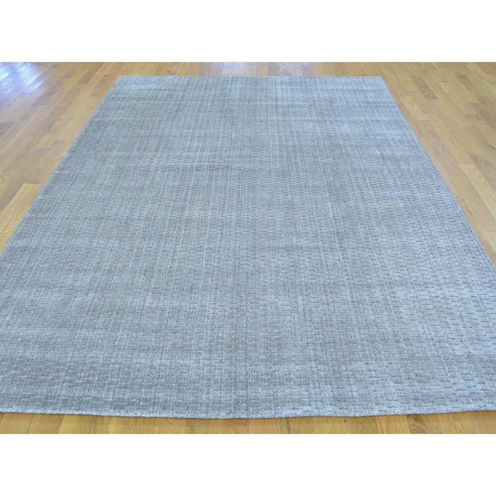 Grey Wool and Viscose from Bamboo Silk Tone on Tone Hand Loomed Oriental Rug