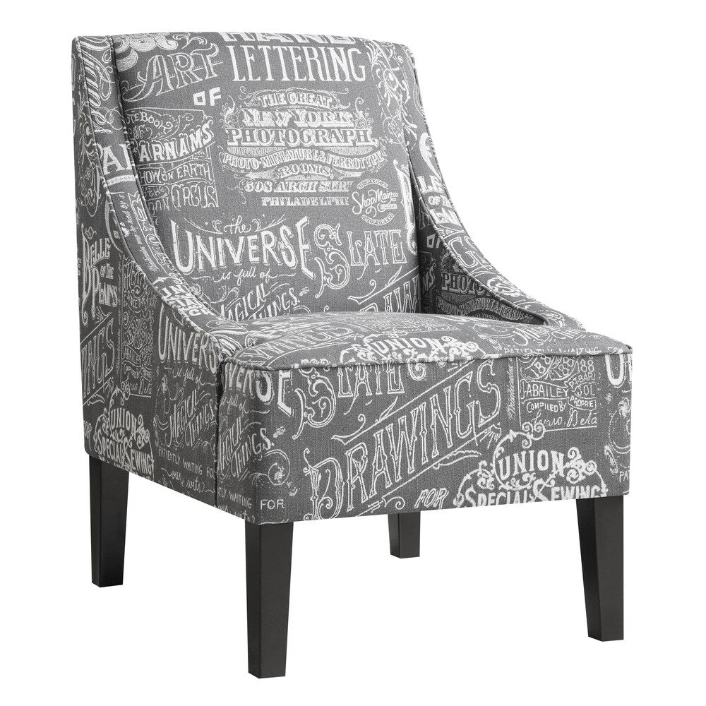Grey and White Upholstered Fabric Accent Club