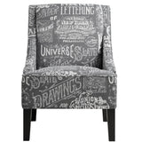 Grey and White Upholstered Fabric Accent Club
