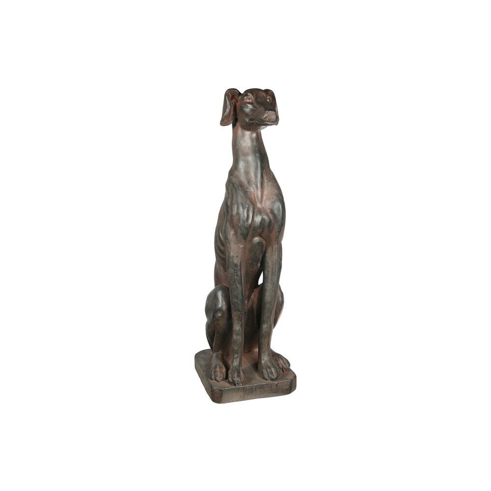Greyhound Dog Fiberstone Figurine in Sitting Position, Distressed Brown