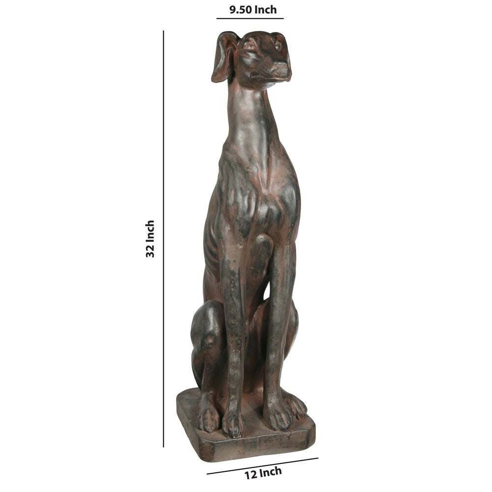 Greyhound Dog Fiberstone Figurine in Sitting Position, Distressed Brown