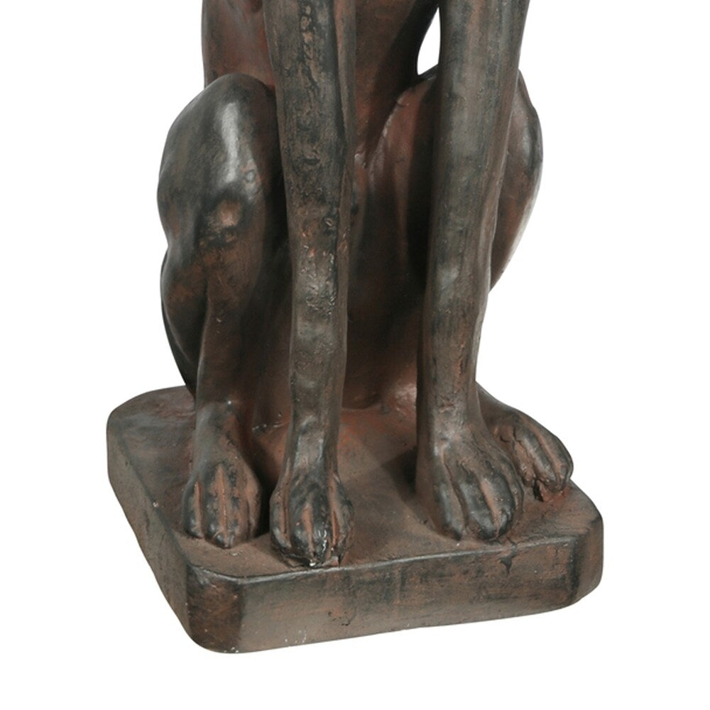 Greyhound Dog Fiberstone Figurine in Sitting Position, Distressed Brown