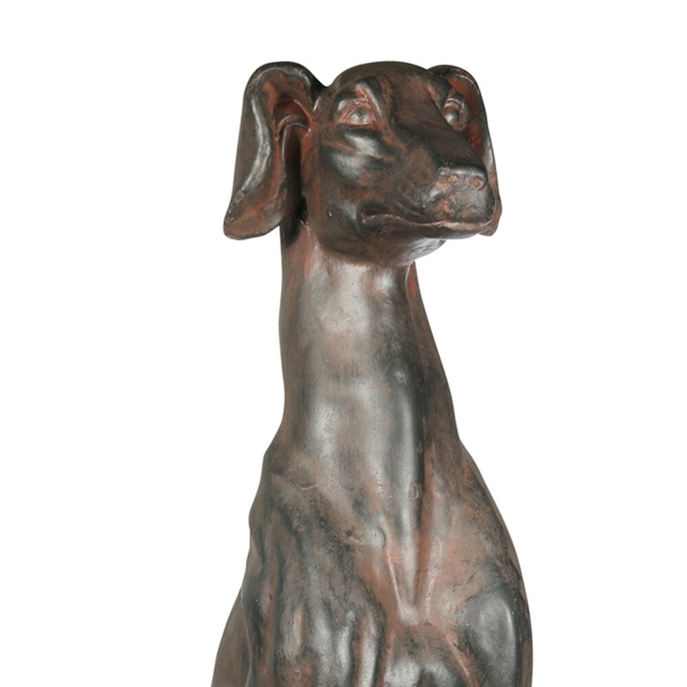 Greyhound Dog Fiberstone Figurine in Sitting Position, Distressed Brown