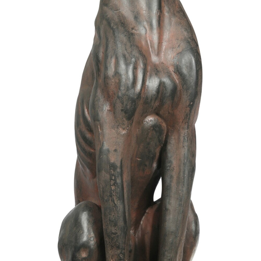 Greyhound Dog Fiberstone Figurine in Sitting Position, Distressed Brown