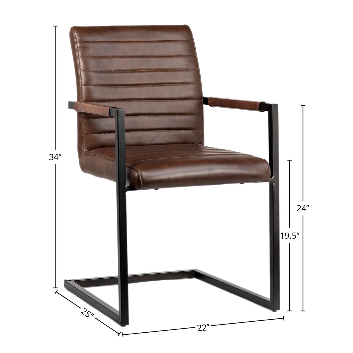 Greyson Genuine Full Grain Leather and Steel Modern Dining Arm Chair