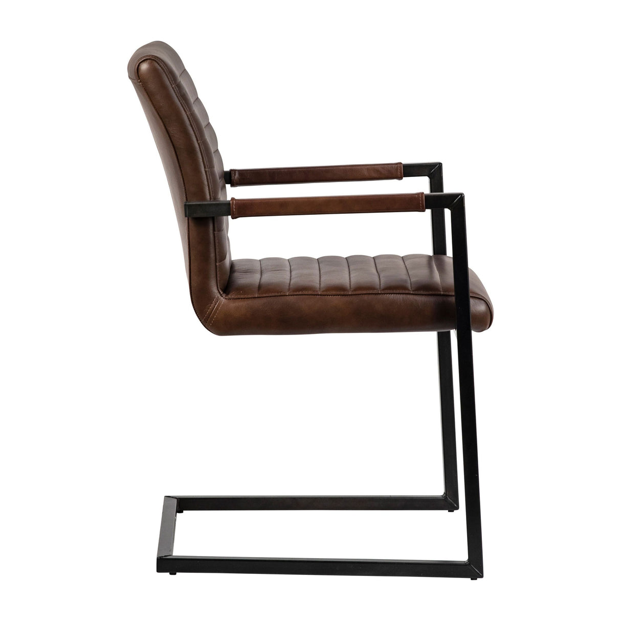Greyson Genuine Full Grain Leather and Steel Modern Dining Arm Chair